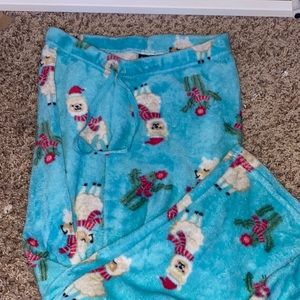 blue fluffy llama and cactus pajama pants